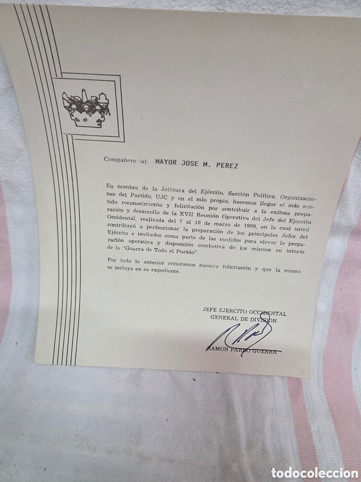 Otros objetos de arte: RECONOCIMIENTO OFICIAL CUBA 1989