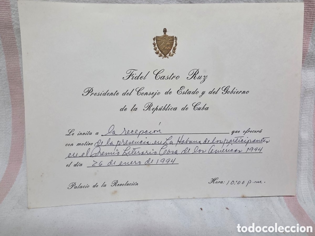Otros objetos de arte: INVITACI&Oacute;N A ASISTIR AL PREMIO CASA DE LAS AM&Eacute;RICAS 1994