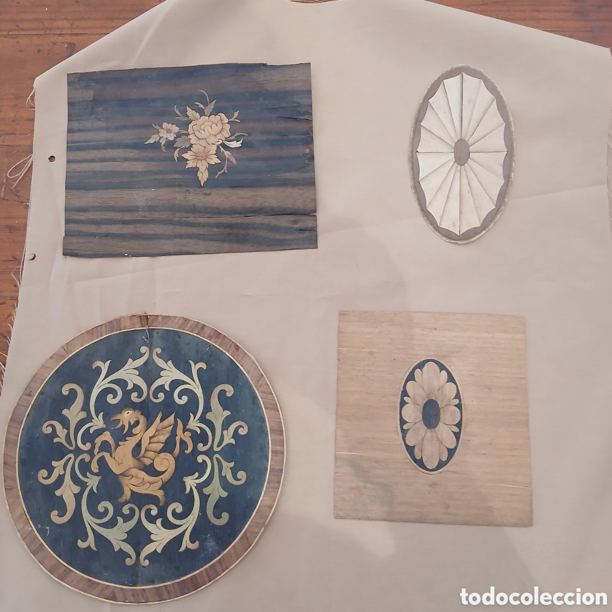 Arte: 4 l&aacute;minas preciosas de marqueter&iacute;a antigua para la madera