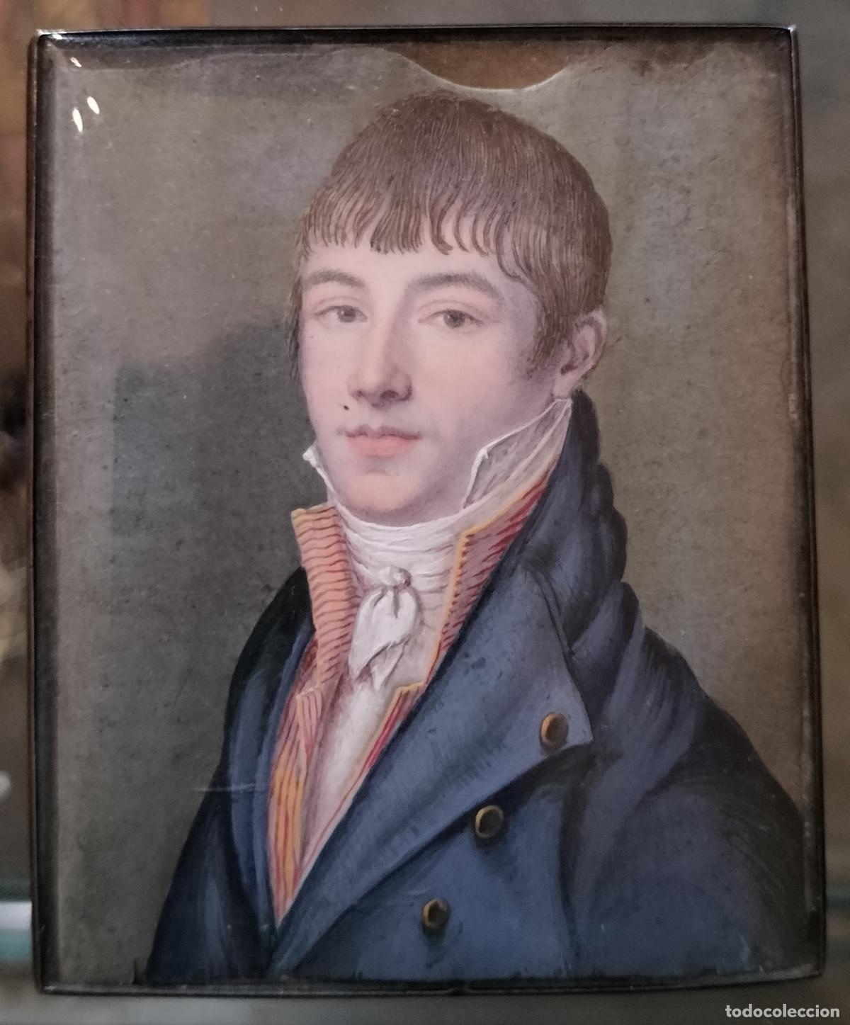 Otros objetos de arte: ANTIGUO RETRATO DE CABALLERO EN MINIATURA. T&Eacute;MPERA O GOUACHE SOBRE PAPEL O VITELA. FRANCIA. XIX.