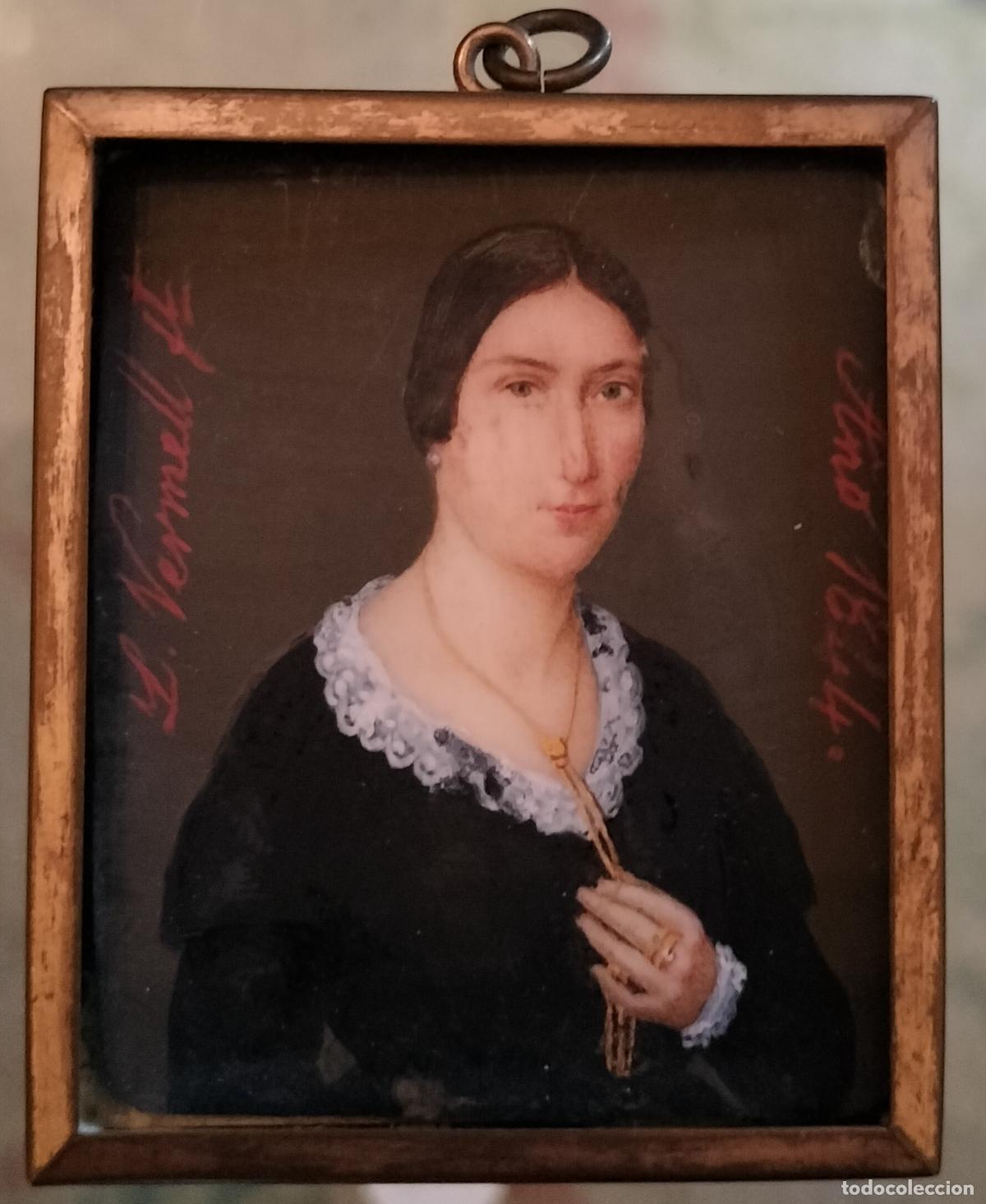 Otros objetos de arte: RETRATO EN MINIATURA DE DAMA BURGUESA. FIRMADA L. VERMELL. MIXTA SOBRE PAPEL. ESPA&Ntilde;A.1844.