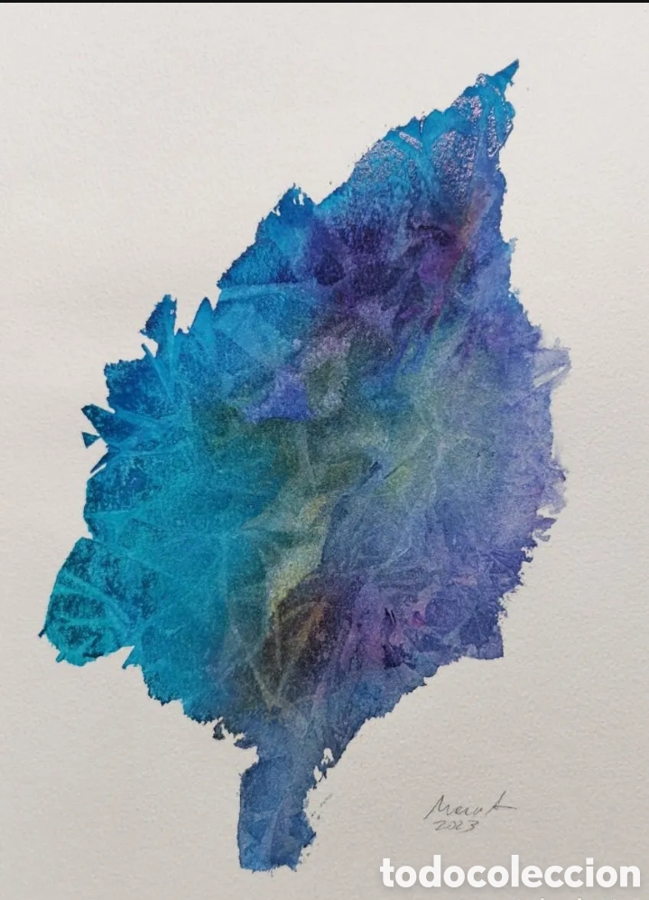 Otros objetos de arte: Acuarela original de Marco A. Reynier - Hoja oto&ntilde;o minimalista