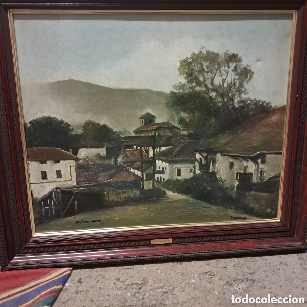Otros objetos de arte: Oleo en tela pueblo de Kortezubi,M.Garciarena, 1983
