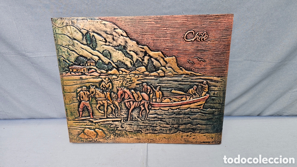 Art: Cuadro en relieve artesanal de cobre repujado sobre madera de Chile