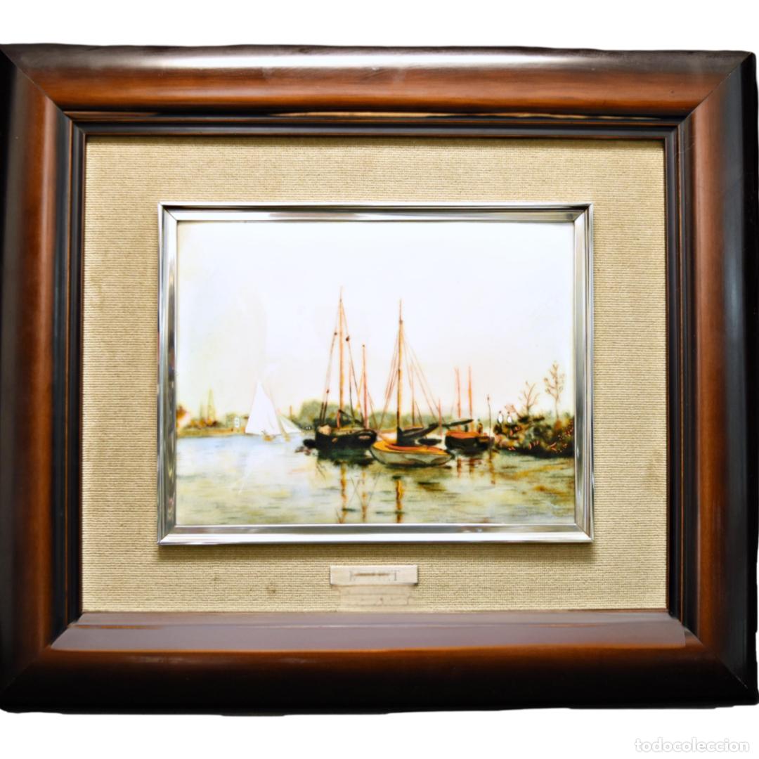 Arte: Cuadro en esmalte enmarcado con paisaje mar&iacute;timo - Reproducci&oacute;n Monet