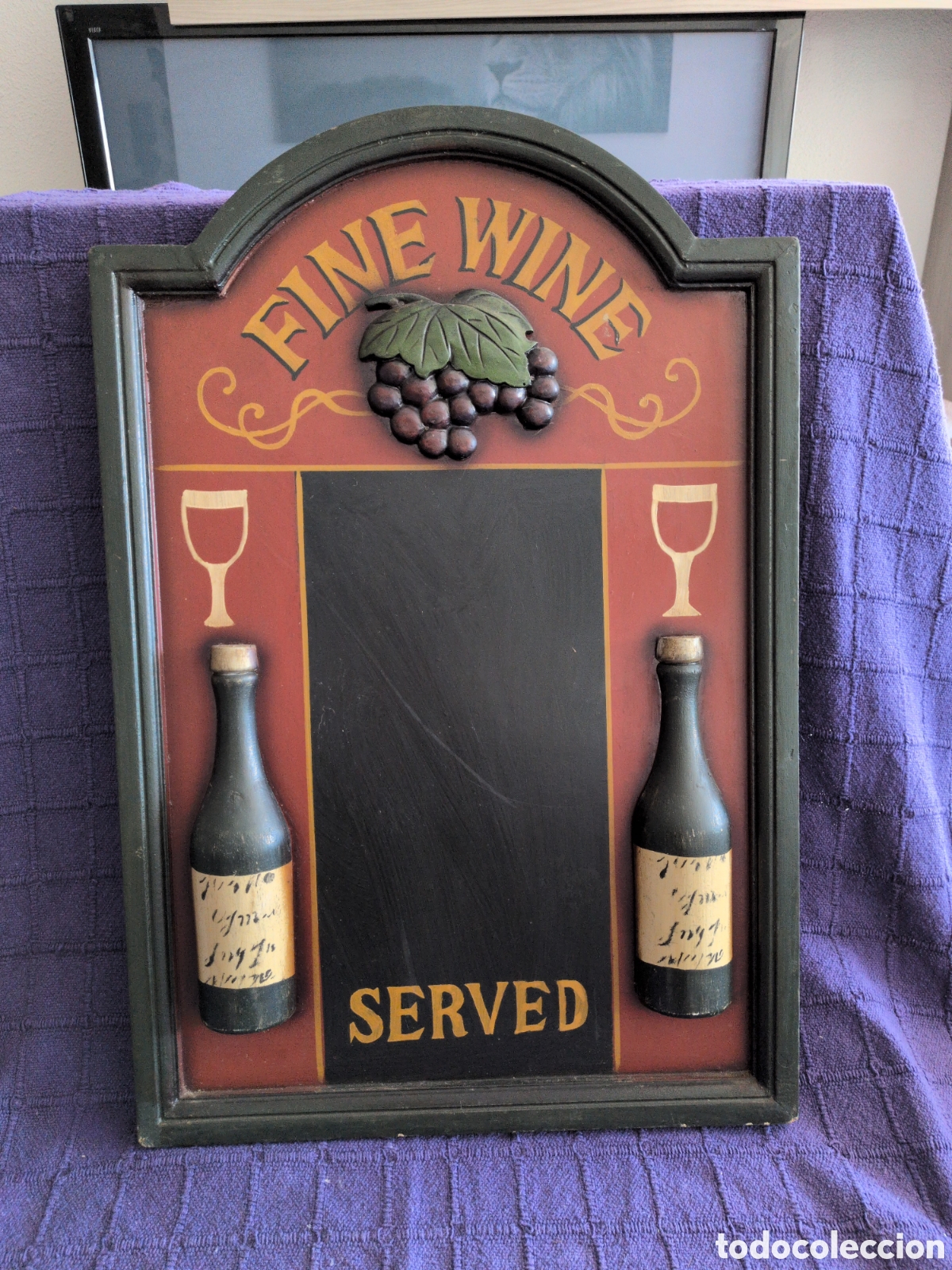 Arte: Cartel Pizarra de madera Decorativo &rdquo;Fine Wine&rdquo; &ndash; Estilo R&uacute;stico Vintage. Hecho y pintado a mano