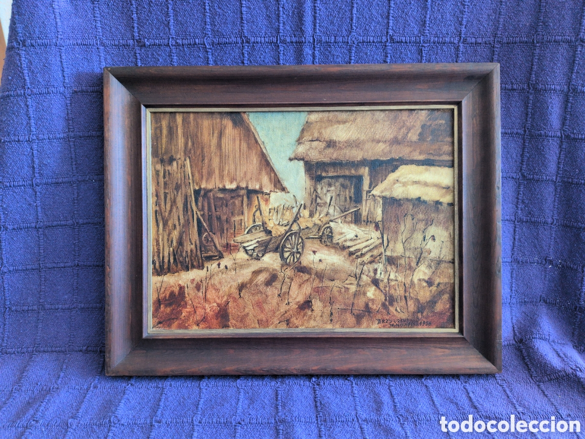 Arte: Precioso cuadro enmarcado en madera - escena rural tradicional. Firmado y fechado