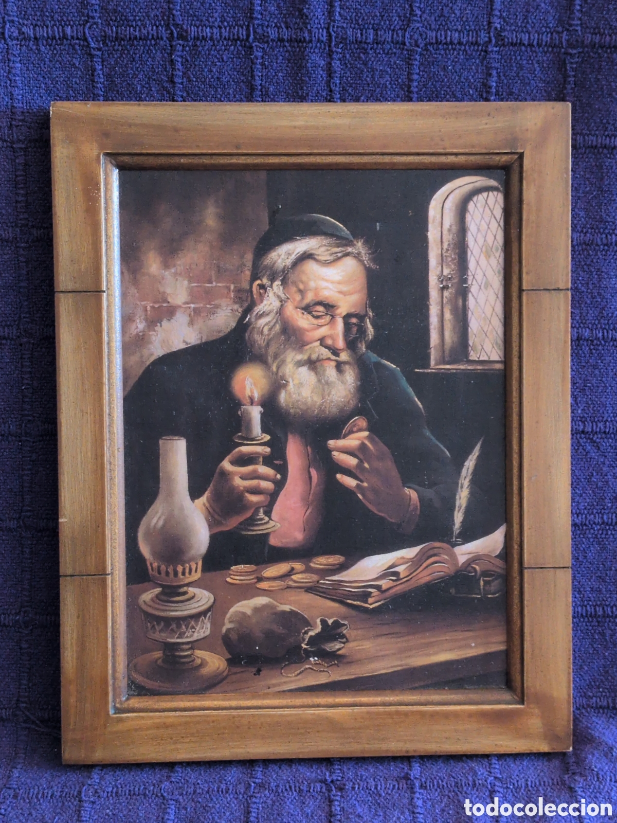 Arte: Cuadro Vintage &rdquo;El Jud&iacute;o de la Buena Suerte&rdquo; (Tradici&oacute;n Polaca) con Marco de Madera