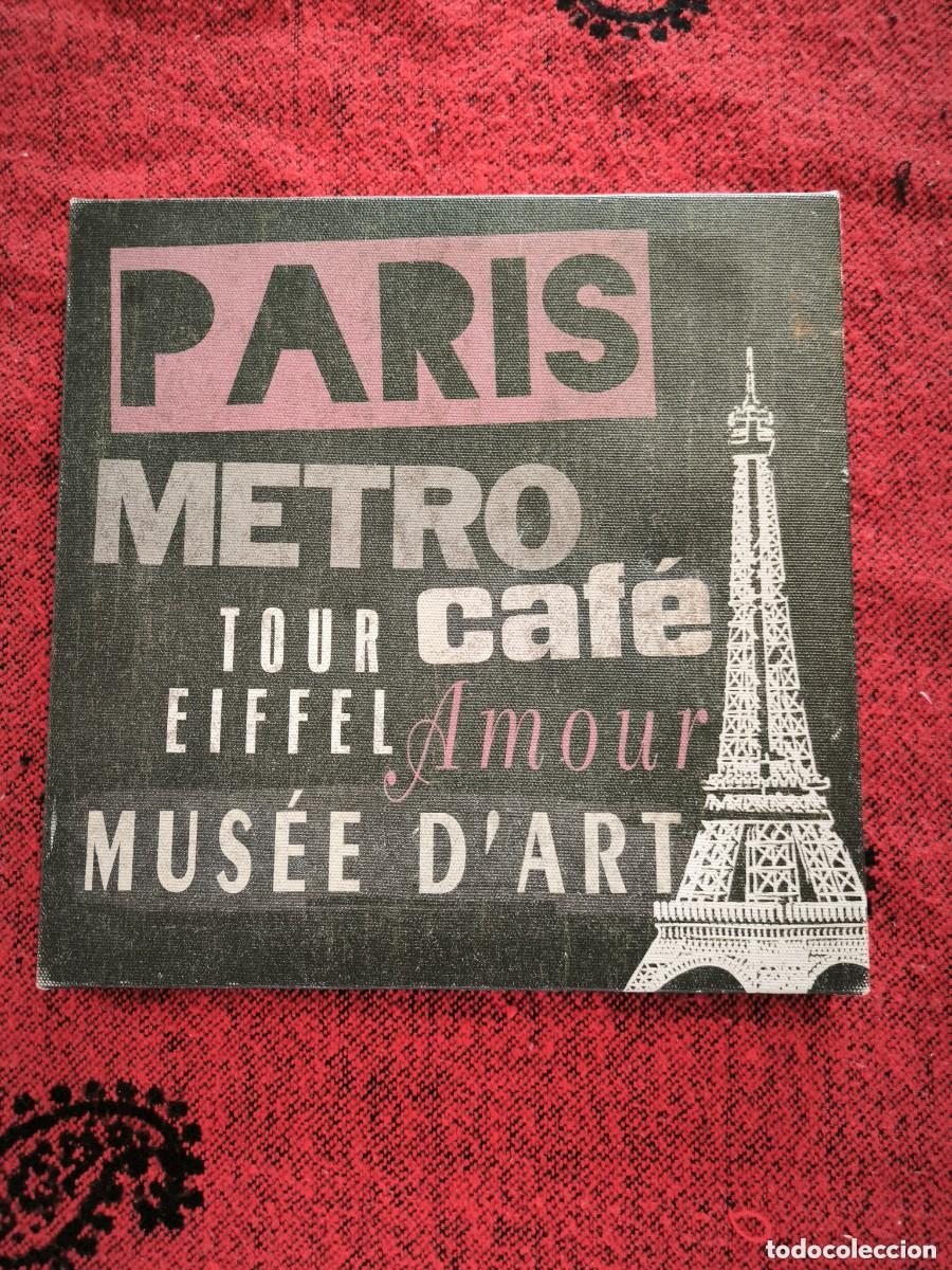 Otros objetos de arte: Cuadro Decorativo Par&iacute;s &ndash; Lienzo Tipogr&aacute;fico Con Torre Eiffel 25x25 cm
