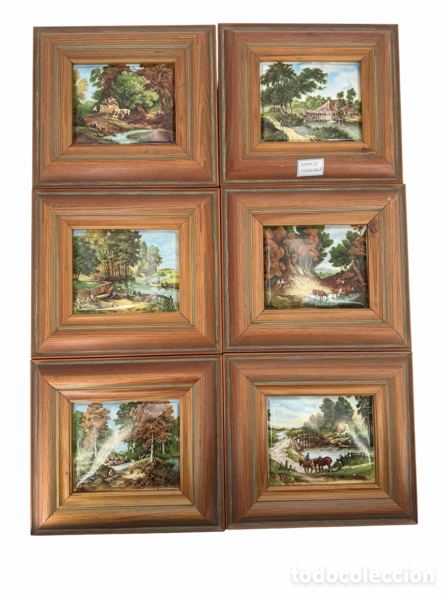 Otros objetos de arte: Lote Paisajes de Esmaltes Porcel&aacute;nicos Enmarcados