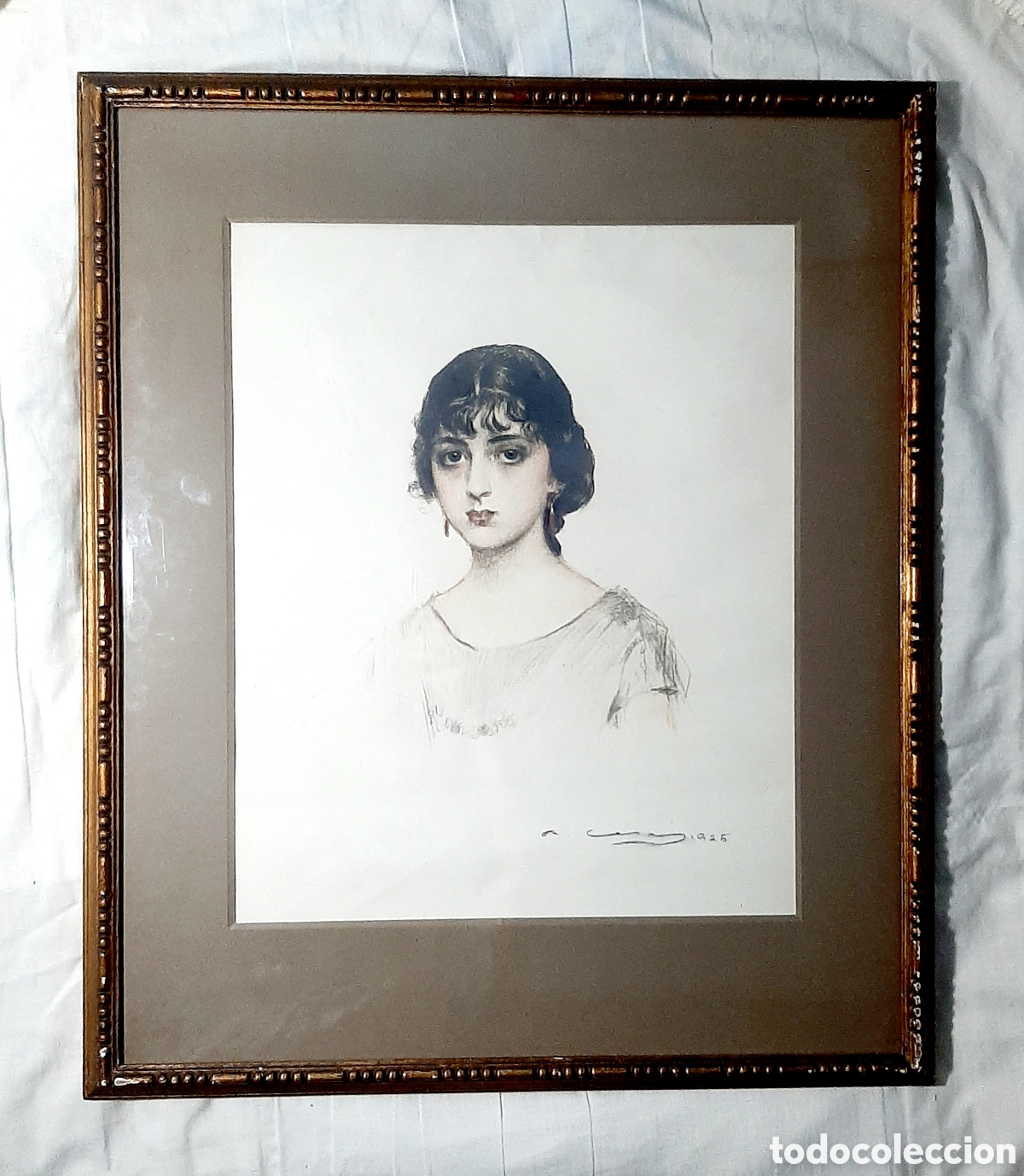 Otros objetos de arte: RAM&Oacute;N CASAS I CARB&Oacute;. RETRATO AL CARB&Oacute;N ORIGINAL. 1925. MODERNISMO.