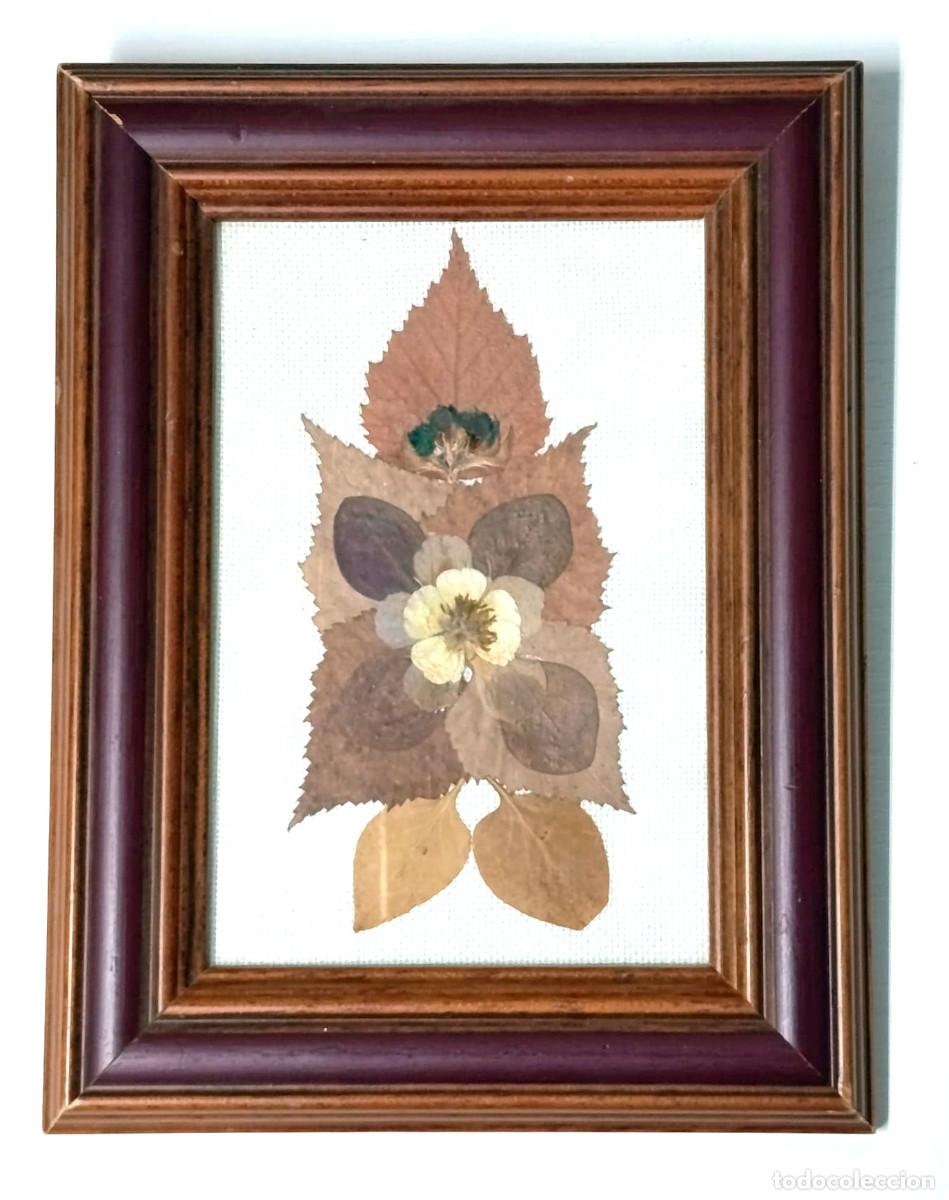 Otros objetos de arte: Cuadro vintage artesanal bot&aacute;nico de flores y hojas (Oshibana), A&ntilde;o 2000, 17.2 x 13 cm