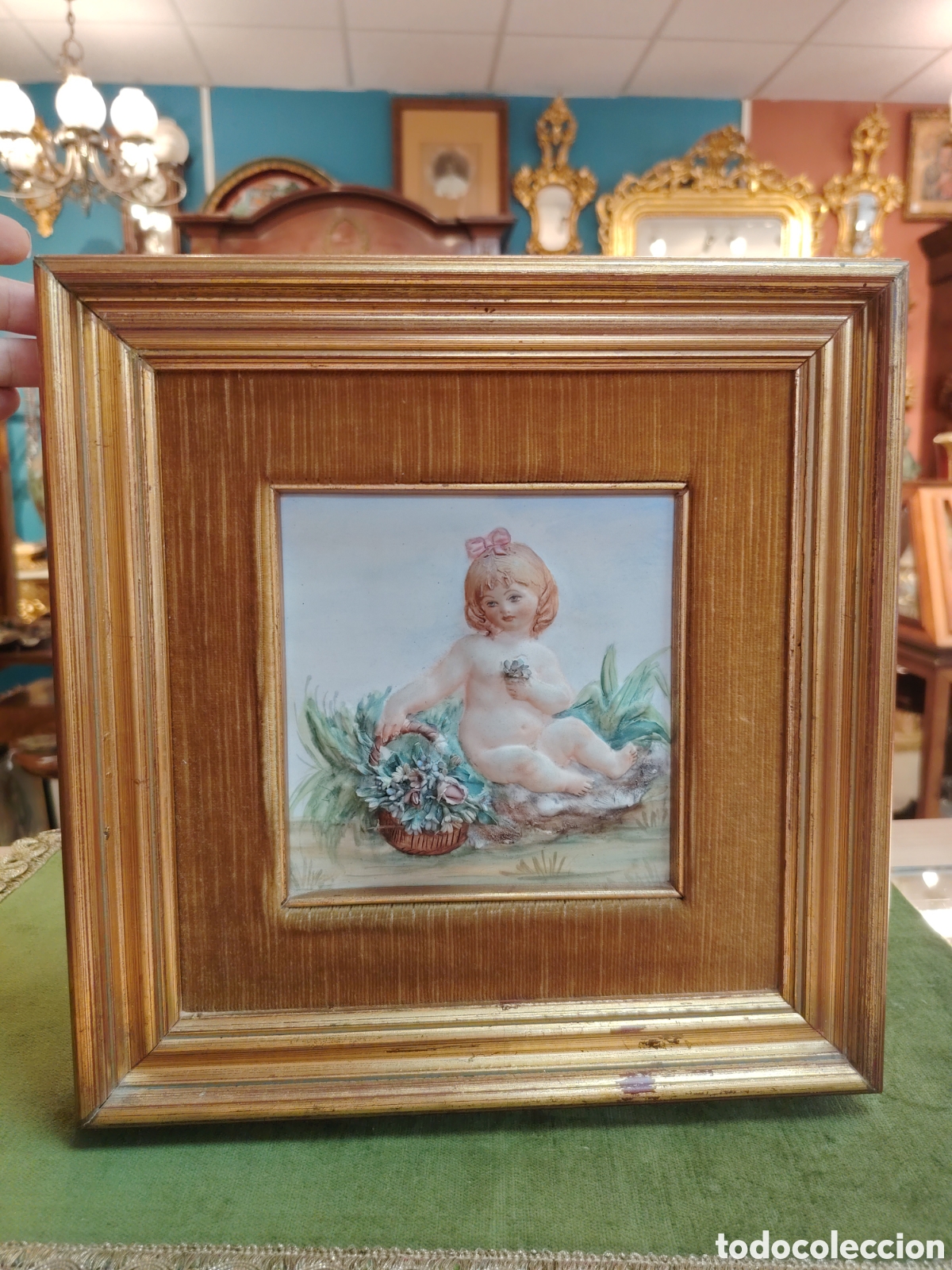 Otros objetos de arte: Marco, Placa italiana vintage Lavorazioni Capadimonte porcelana...