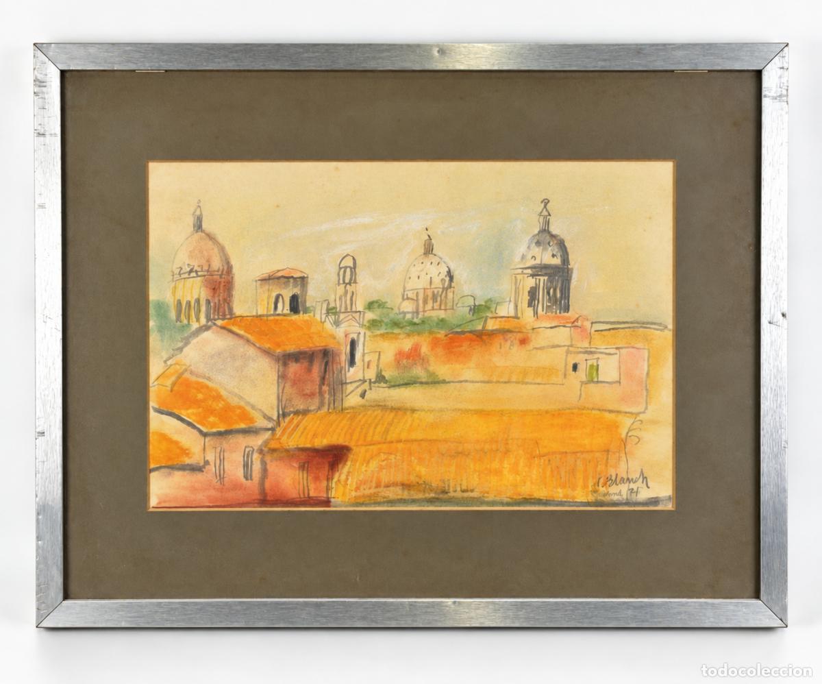 Otros objetos de arte: XAVIER BLANCH PLA- PAISAJE DE ROMA- T&Eacute;CNICA MIXTA SOBRE PAPEL