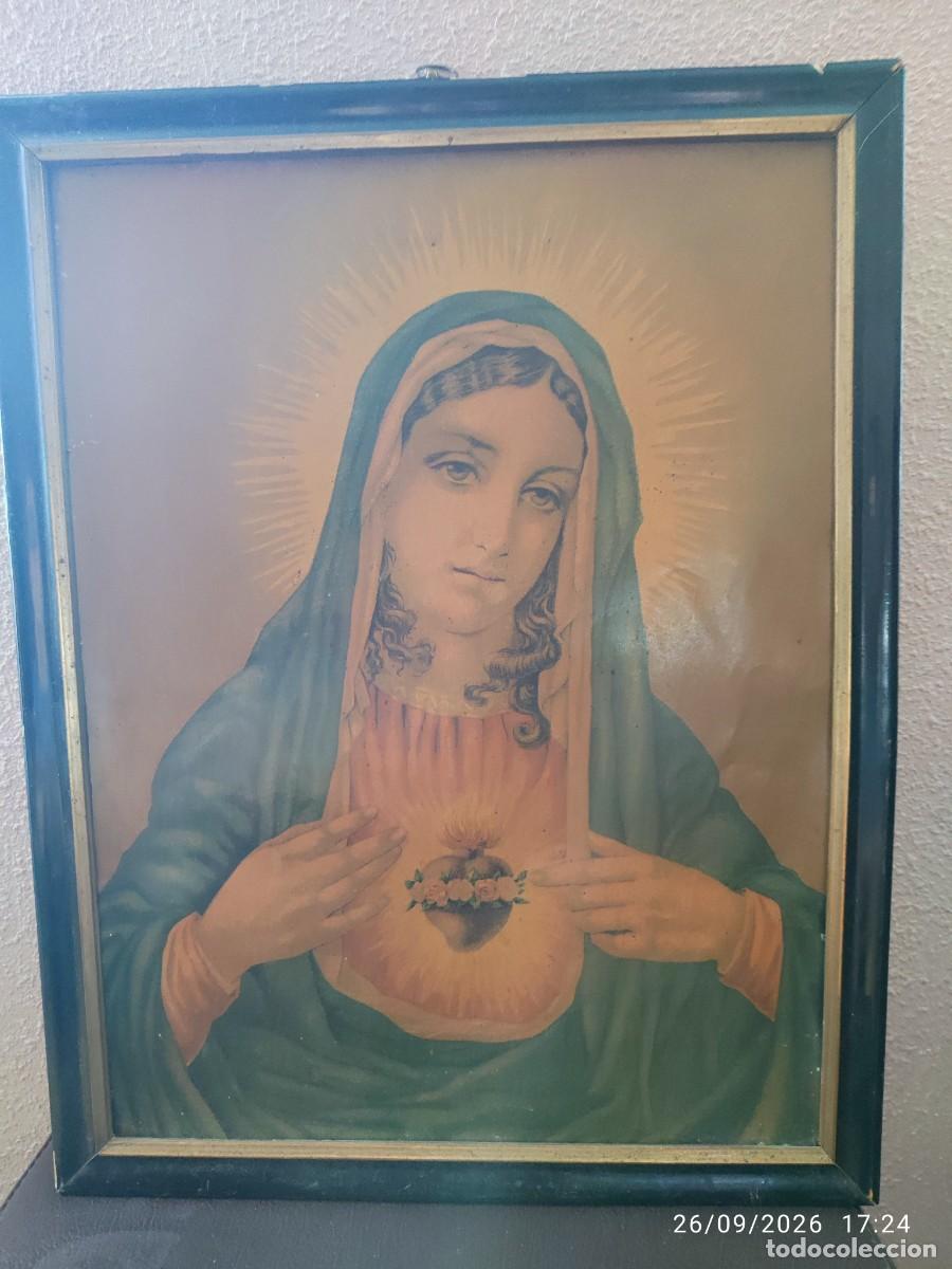 Otros objetos de arte: ANTIGUO CUADRO ,CON LAMINA,VIRGEN CORAZON DE JESUS.