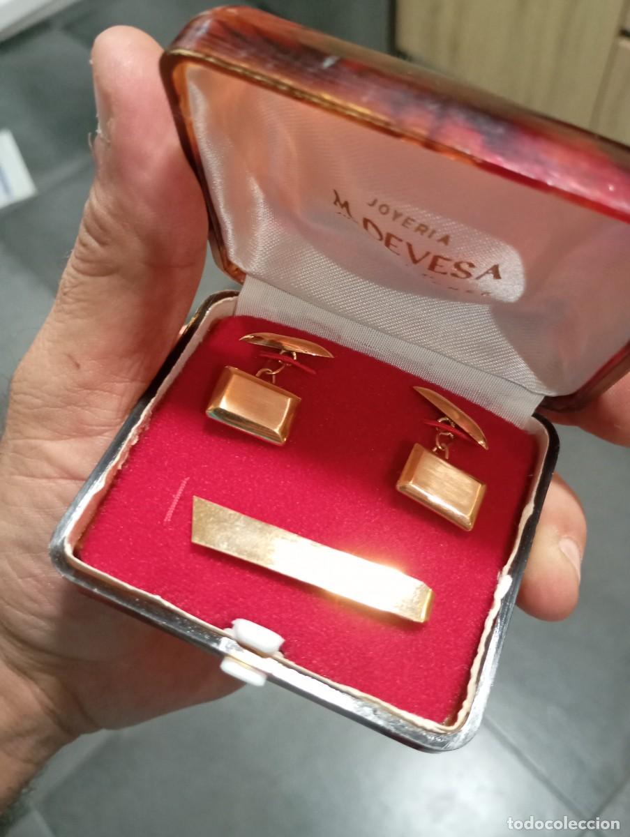 Otros objetos de arte: Juego gemelos sujeta corbata oro joyer&iacute;a M. Devesa Ourense
