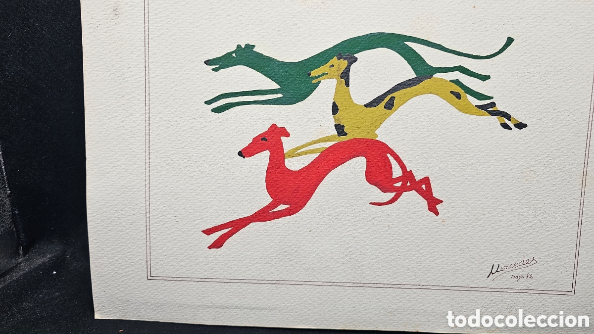 Otros objetos de arte: Pintura 3 galgos 1982 - Foto 2