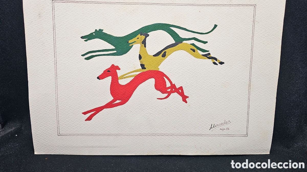 Otros objetos de arte: Pintura 3 galgos 1982 - Foto 4