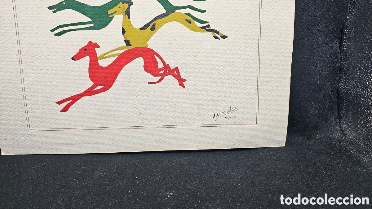 Otros objetos de arte: Pintura 3 galgos 1982 - Foto 5