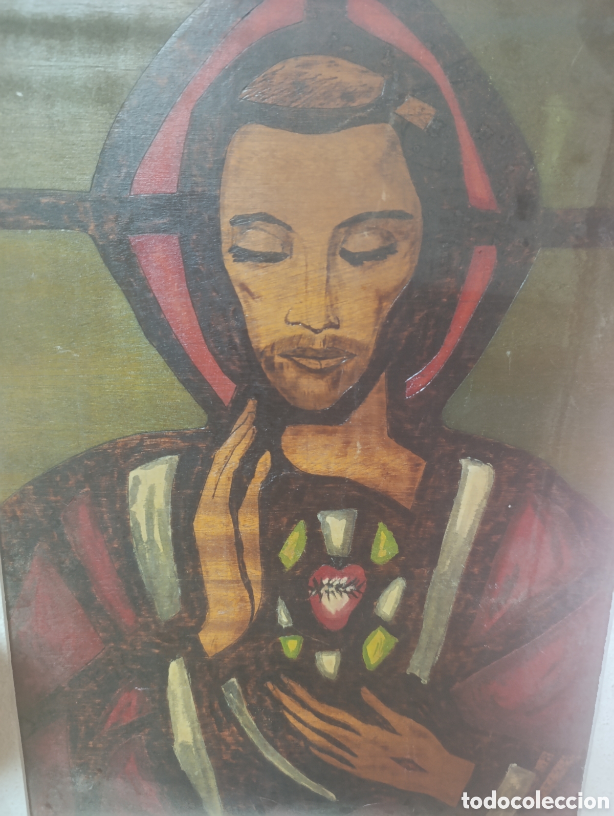 Otros objetos de arte: Cuadro / L&aacute;mina religiosa antigua. Sagrado Coraz&oacute;n de Jes&uacute;s. Estilo moderno / expresionista
