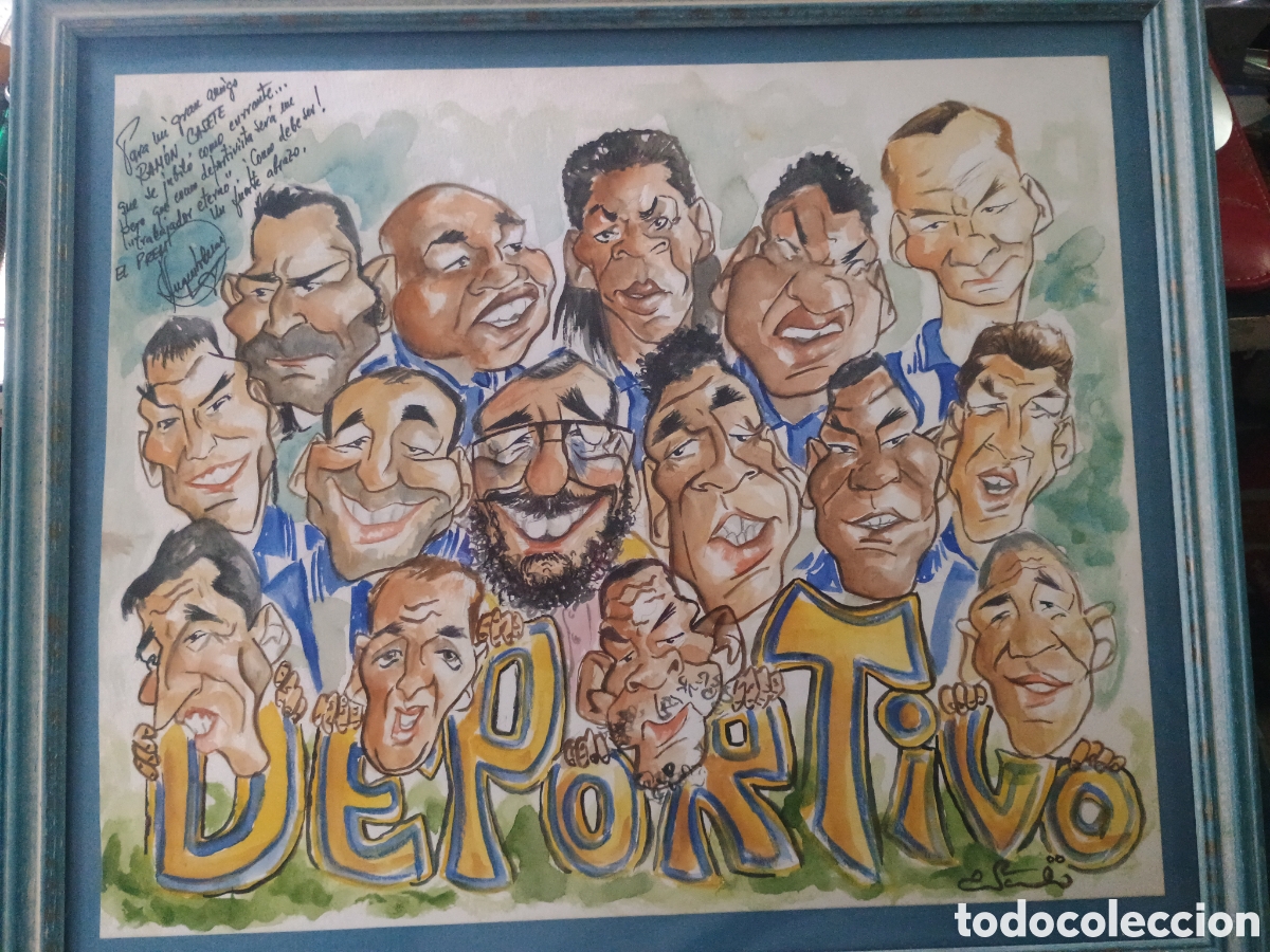 Otros objetos de arte: CARICATURA DEPORTIVO CORU&Ntilde;A FIRMADA POR PRESIDENTE AGUSTO CESAR LENDOIRO