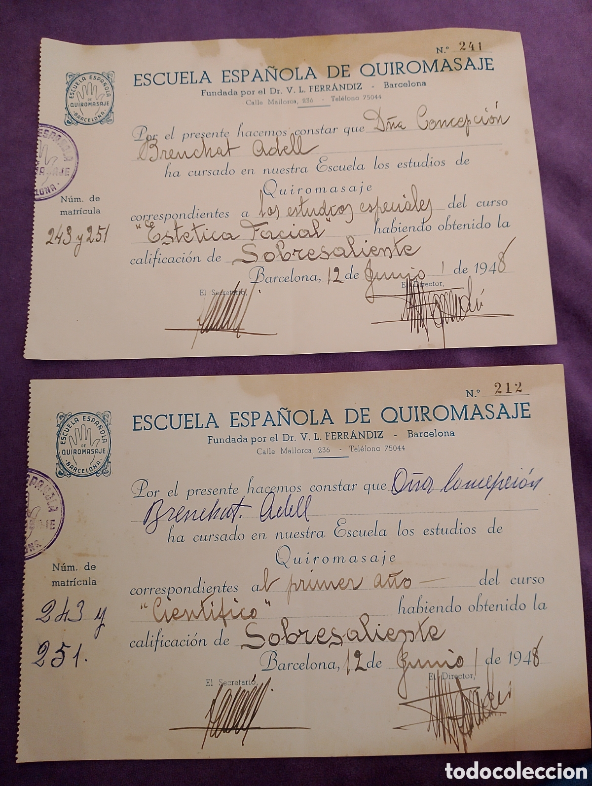 Otros objetos de arte: Escuela espa&ntilde;ola de quiromasaje a&ntilde;o1948