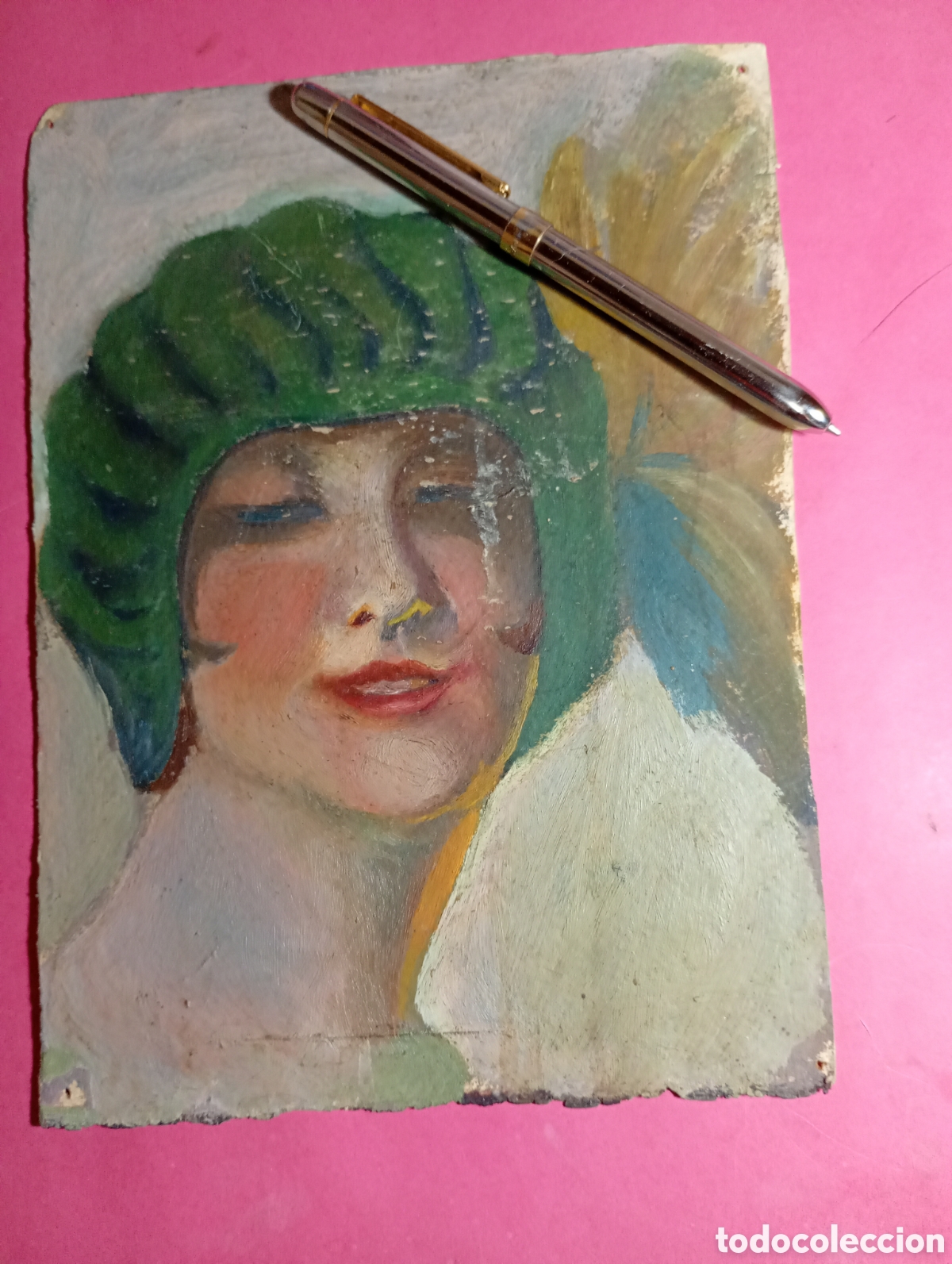 Otros objetos de arte: PINTURA SOBRE CARTON 'RERTATO ROSTRO GRQCIOSA MUJER JOVEN''