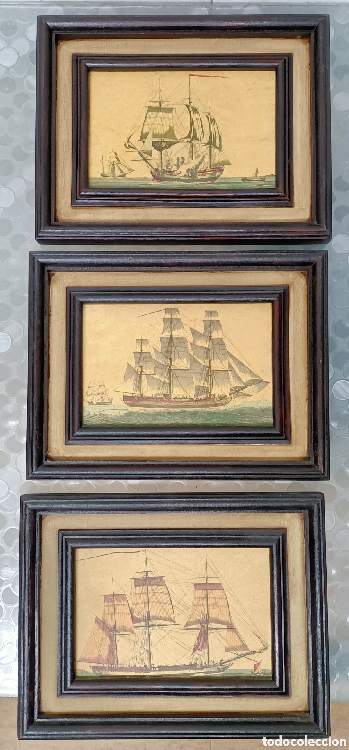 Otros objetos de arte: 3 cuadros con l&aacute;minas de barcos - Foto 2