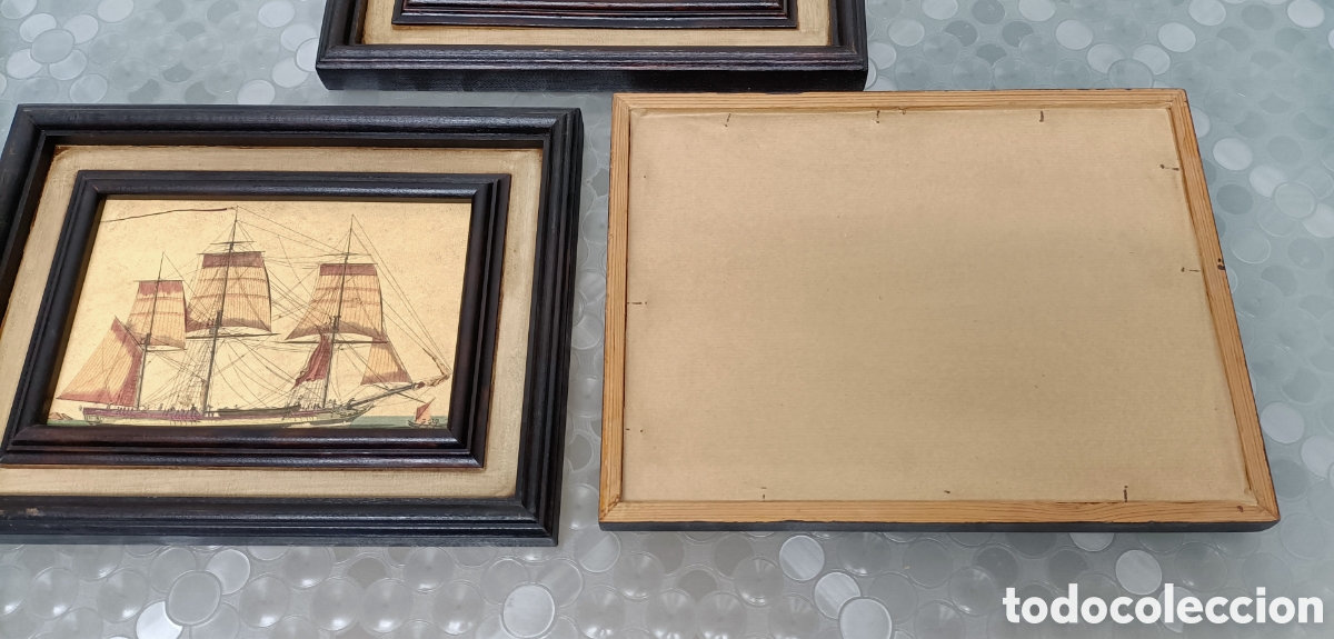 Otros objetos de arte: 3 cuadros con l&aacute;minas de barcos - Foto 3
