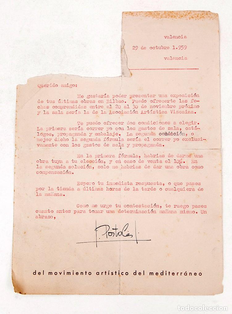 Otros objetos de arte: ARTE ACTUAL DEL MEDITERRANEO - 1959 - CARTA AUT&Oacute;GRAFA DE JUAN PORTOL&Eacute;S