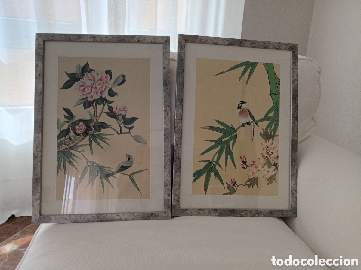 Otros objetos de arte: Dos l&aacute;minas con motivos chinescos
