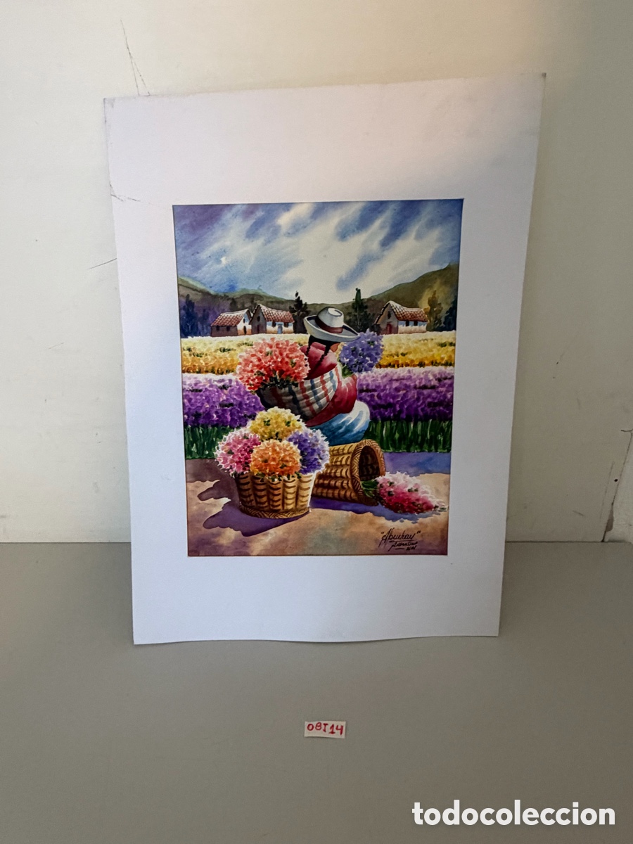 Otros objetos de arte: Pintura &Oacute;leo/Acuarela Costumbrista Andina - Firmada Abuchay, Argentina 2001
