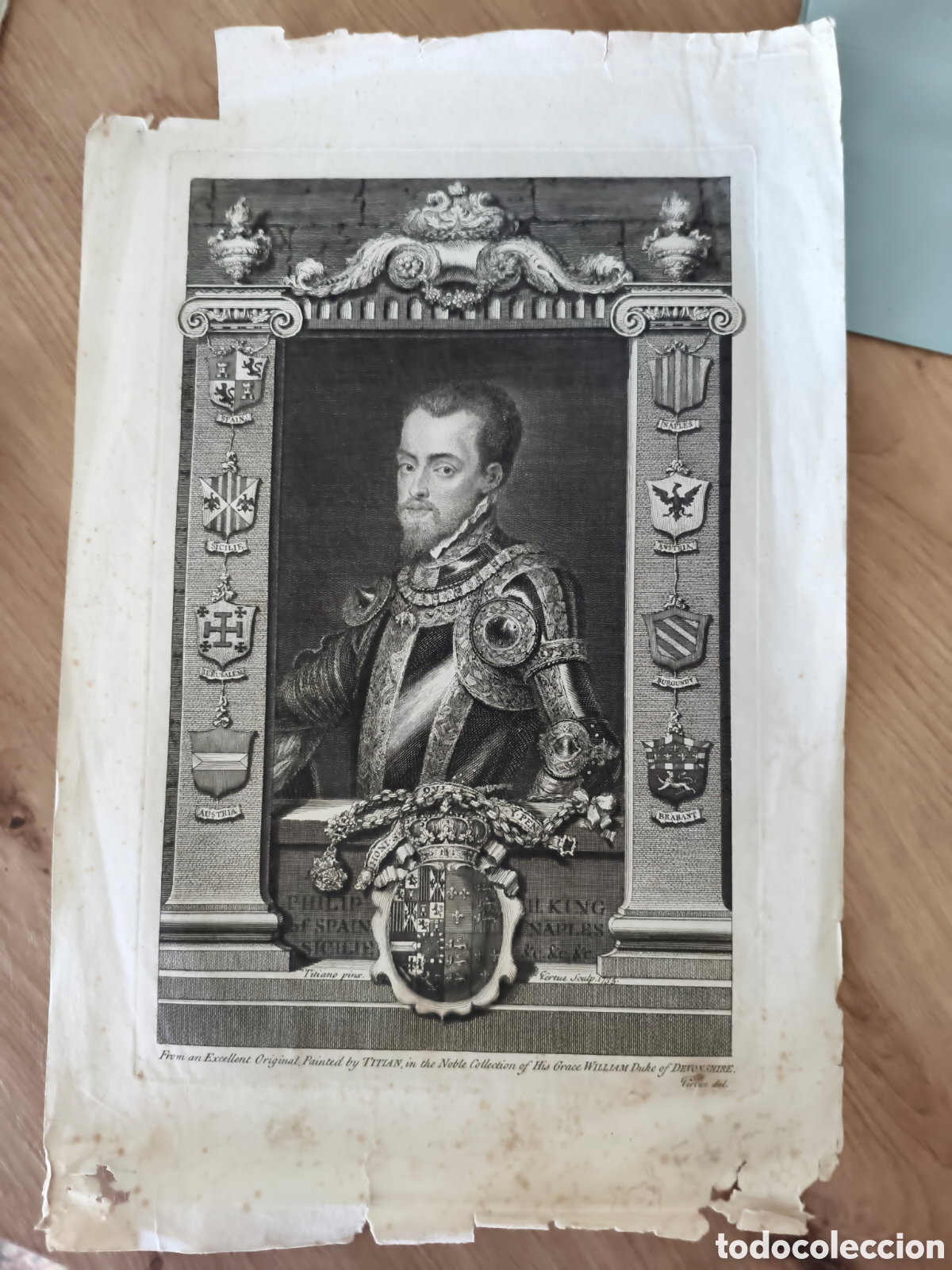 Arte: Grabado siglo XVIII, PHILIPiL KING OF SPAIN