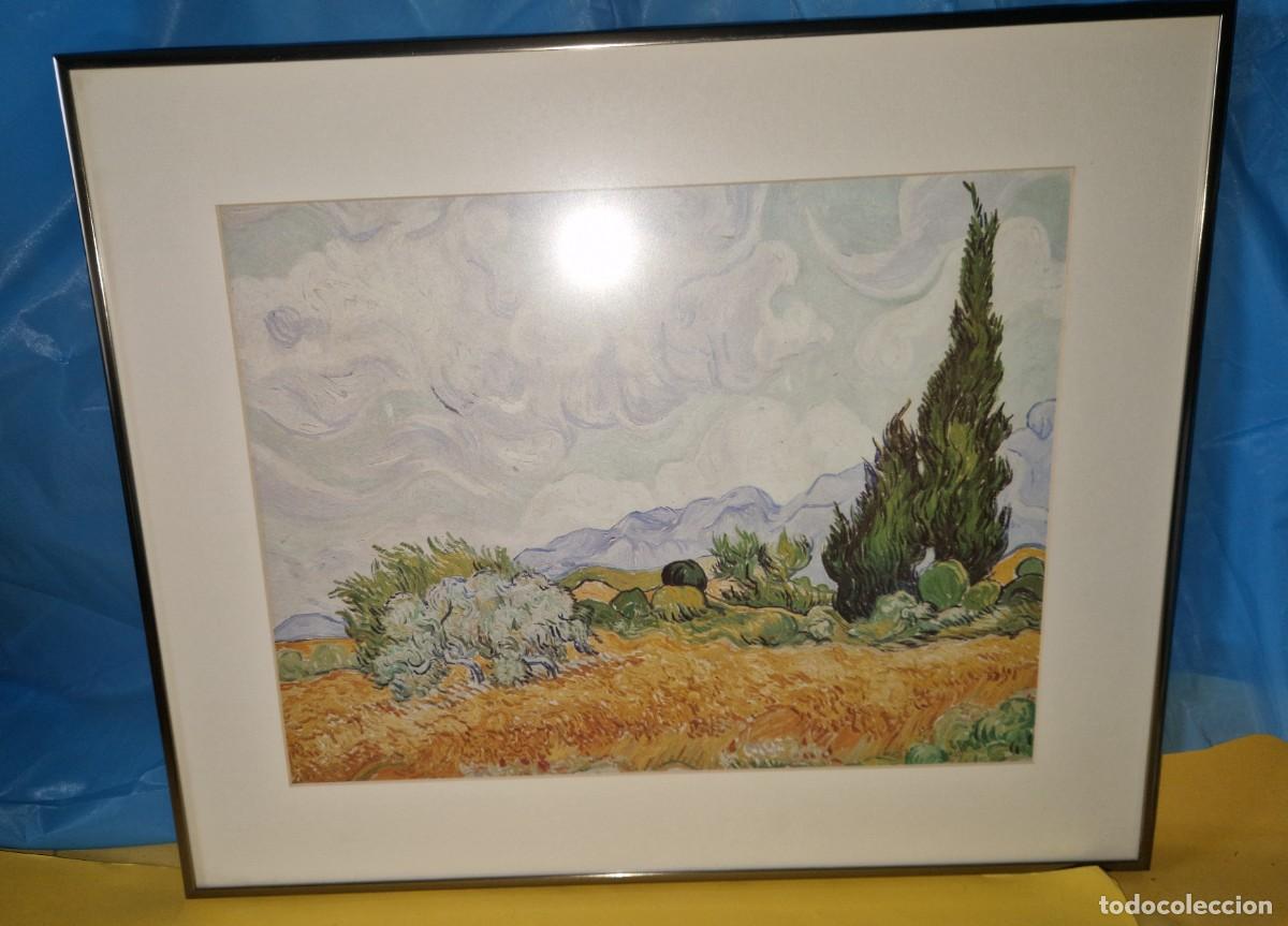Otros objetos de arte: CUADRO REPRODUCCION DE PINTURA CAMPO DE TRIGO CON CIPRESES, VAN GOGH