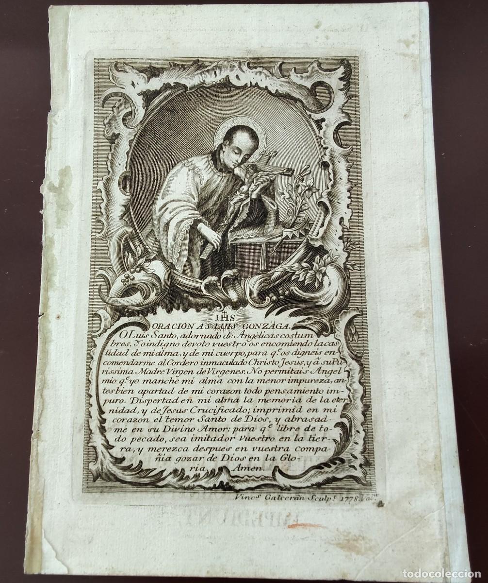 Other art objects: Grabado devocional de San Luis Gonzaga (Valencia, 1778, por Vicente Galcer&aacute;n