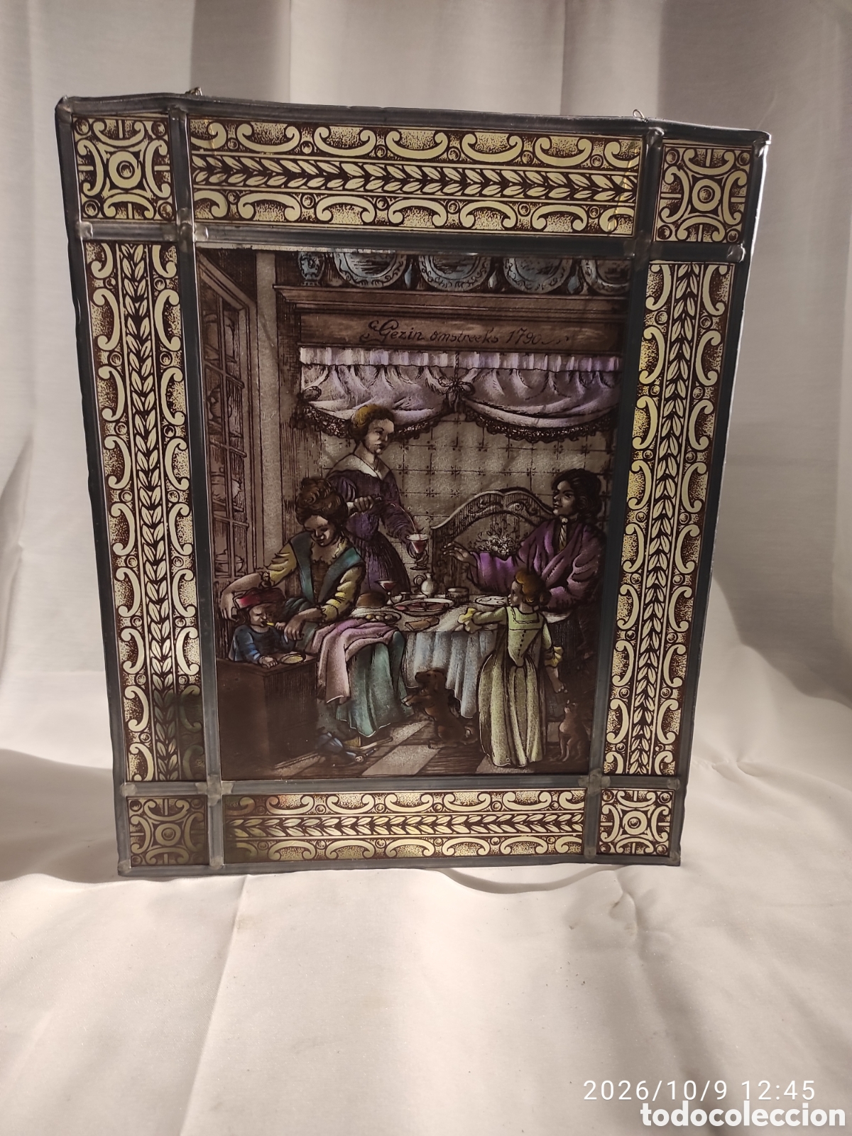 Otros objetos de arte: Vidriera cristal antiguo escena constubrista