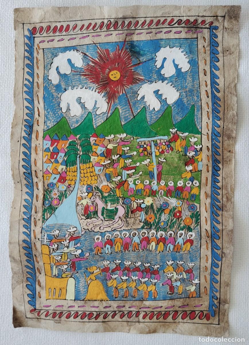 Otros objetos de arte: ANTIGUA PINTURA SOBRE CORTEZA DE ARBOL - AMATE - MEXICO. ENVIO CERTIFICADO INCLUIDO EN EL PRECIO.