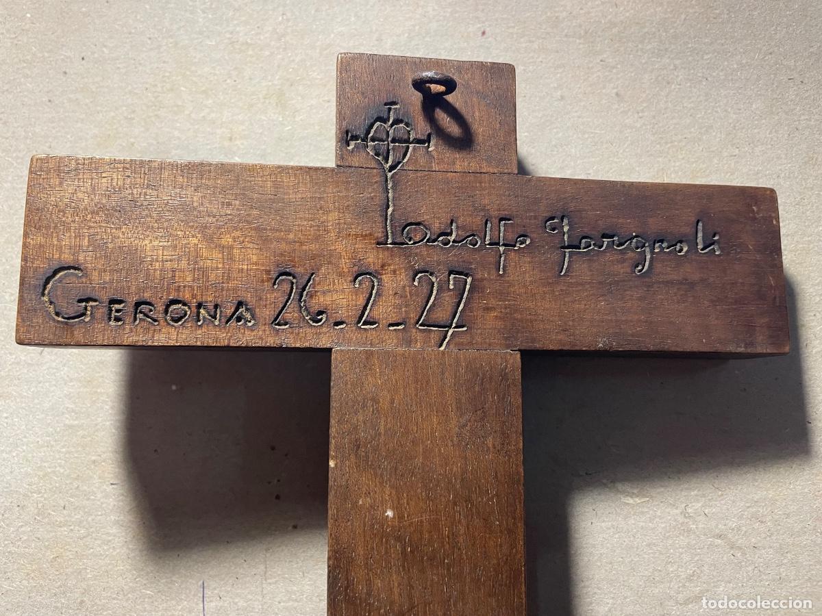 Otros objetos de arte: ADOLF FARGNOLI (1890-1951) ANTIGUO CRUCIFIJO FIRMADO ADOLF FARGNOLI GERONA 26-2-27 MADERA TALLADA ,