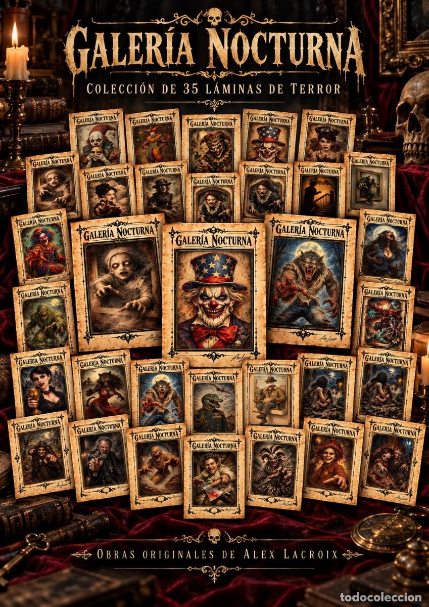 Otros objetos de arte: GALER&Iacute;A NOCTURNA Colecci&oacute;n art&iacute;stica de 35 l&aacute;minas de terror Obra original de Alex Lacroix