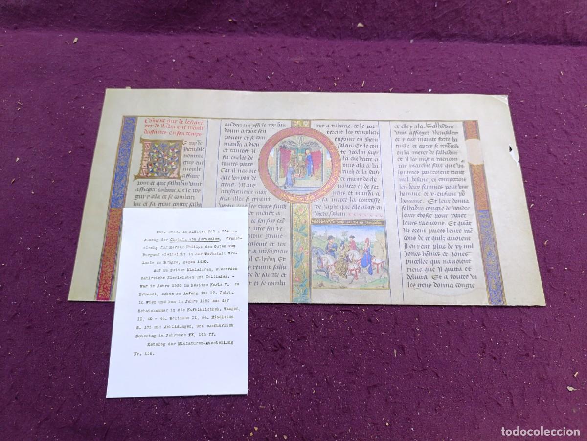 Otros objetos de arte: Hoja del C&oacute;dice &rdquo;Cr&oacute;nicas de las Cruzadas de Jerusal&eacute;n&rdquo; de 1450, facs&iacute;mil - Foto 2