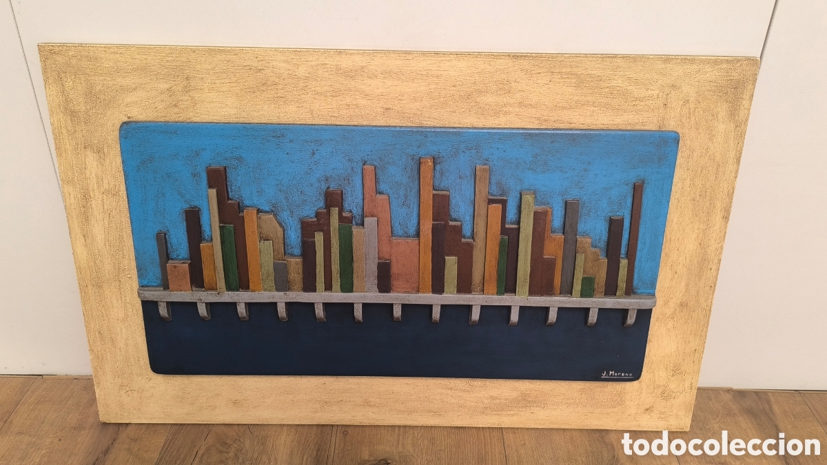 Otros objetos de arte: CUADRO EDIFICIOS DE MADERA AGLOMERADA ARTESANAL - Foto 4