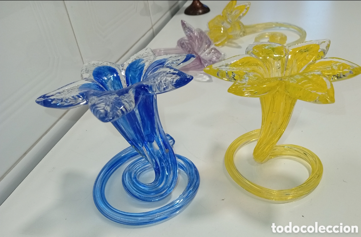Otros objetos de arte: Lote de 4 flores de cristal de Murano - Foto 5