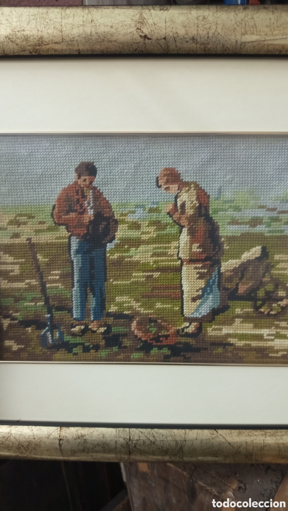 Otros objetos de arte: Bonito cuadro antiguo en punto - Foto 2