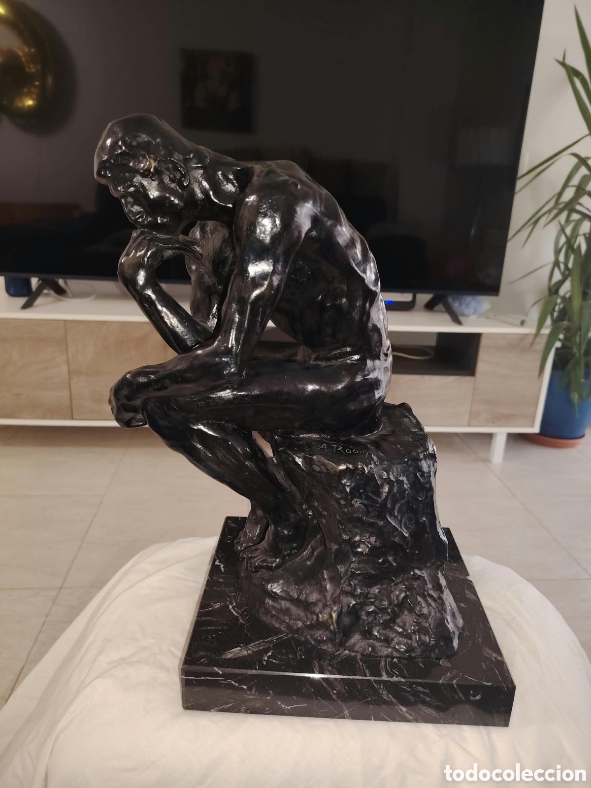 Otros objetos de arte: Escultura,el pensador de auguste rodin, bronce y marmol