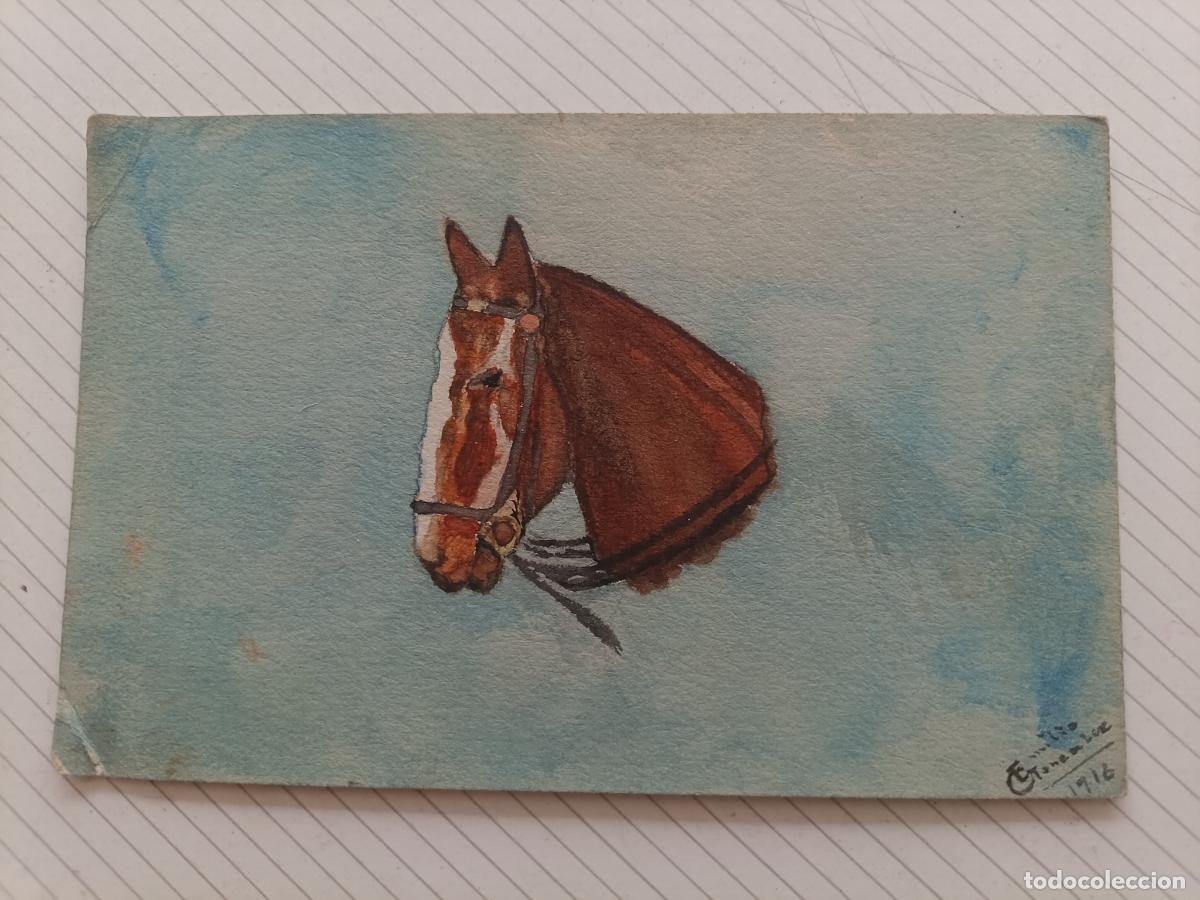 Otros objetos de arte: Postal pintada a mano. Emilio Gonz&aacute;lez 1916