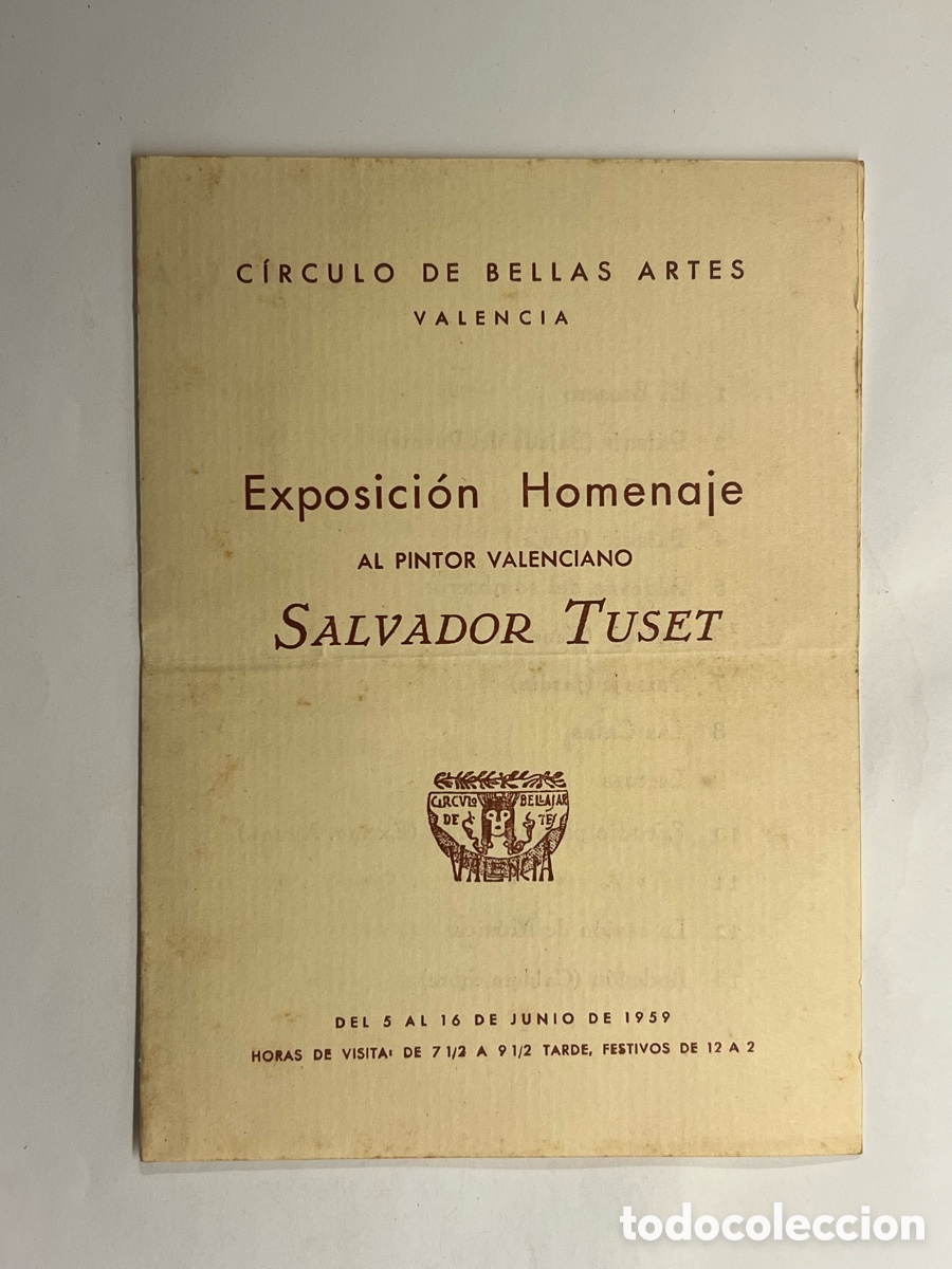 Otros objetos de arte: VALENCIA C&Iacute;RCULO DE BELLAS ARTES Exposici&oacute;n Homenaje AL PINTOR VALENCIANO SALVADOR TUSET (a.1959)