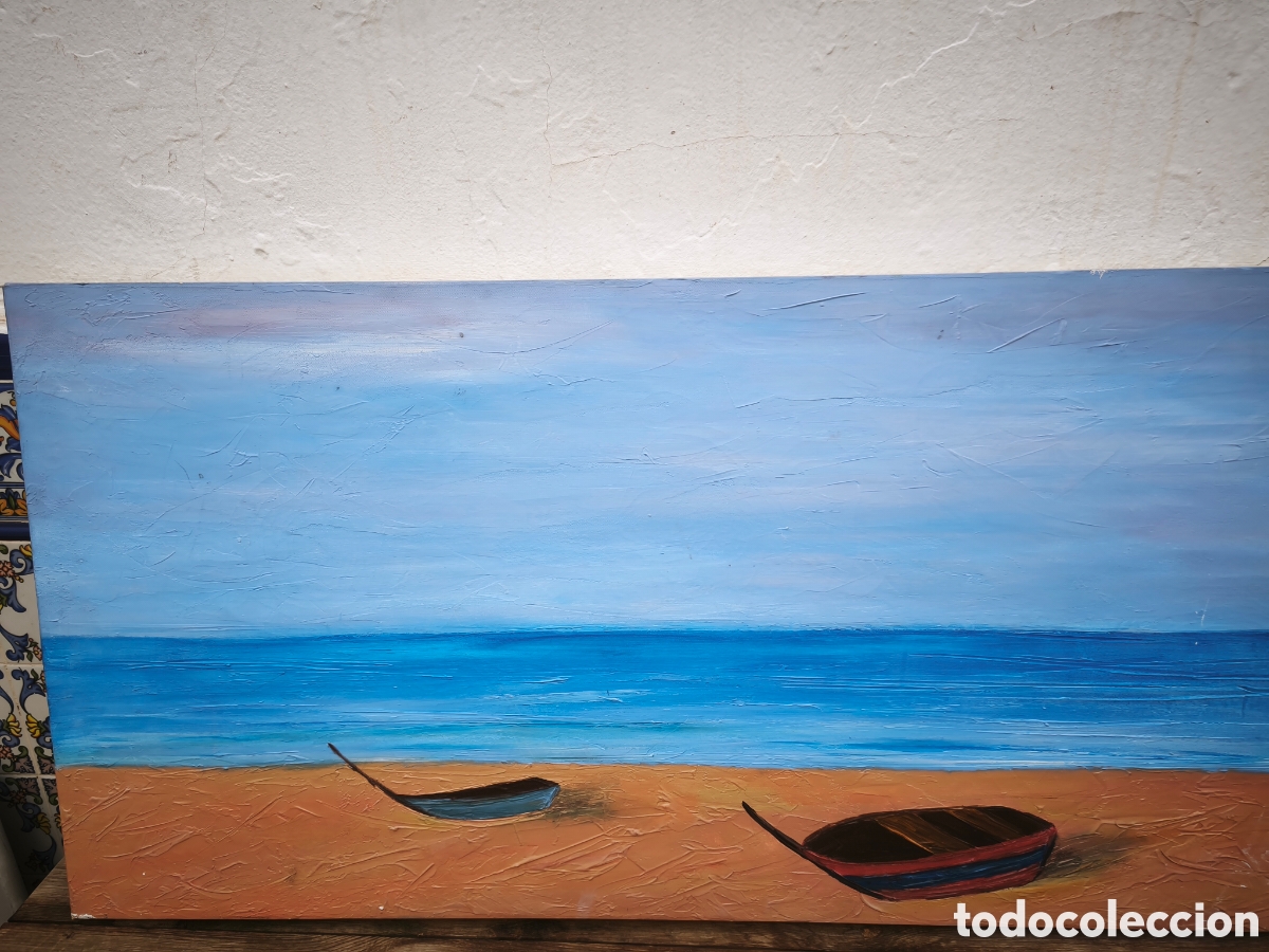 Otros objetos de arte: Cuadro de playa pintado a espatula - Foto 2
