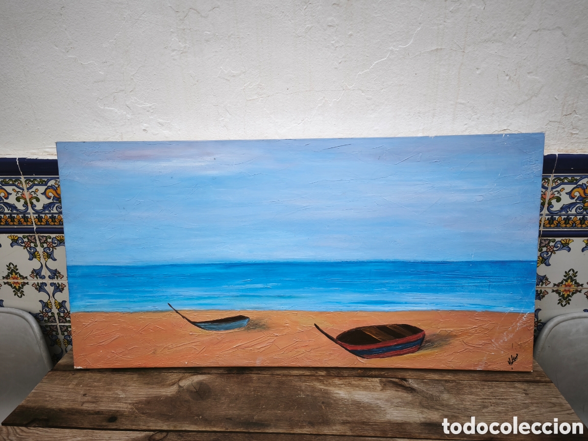 Otros objetos de arte: Cuadro de playa pintado a espatula