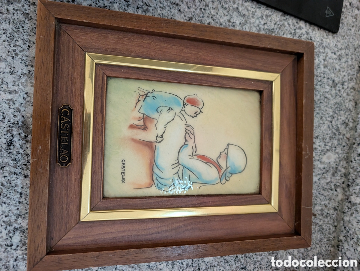 Otros objetos de arte: Antigua placa ceramica esmaltada relieve Ilustracion Gallega Castelao