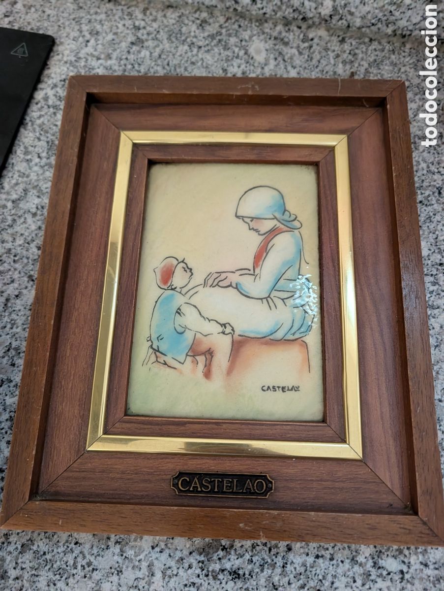 Otros objetos de arte: Antigua placa ceramica esmaltada relieve Ilustracion Gallega Castelao